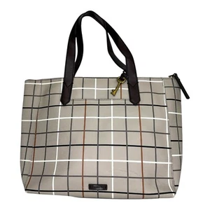 Fossil Devon Gray Plaid Tote Purse Shopper - Picture 1 of 8