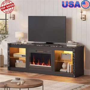 Electric Fireplace TV Stand Adjustable Heat 7 Color LED Lights Storage Cabinets - Picture 1 of 15