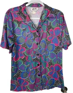 VERA Vintage 70s Neumann Butterfly Print Shirt Women’s Size 12 - Picture 1 of 4