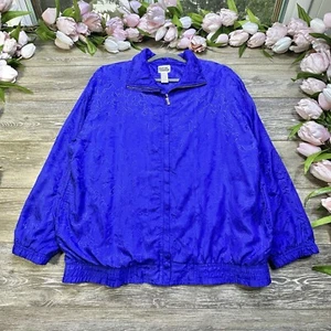 Vintage Windbreaker Jacket Womens Size Medium Full Zip Blue Basic Editions 90s - Picture 1 of 13
