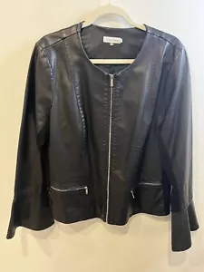 CALVIN KLEIN BLAZER WOMENS SIZE XL BLACK FAUX LEATHER MOTO BIKER GOTH JACKET - Picture 1 of 10