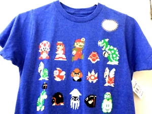Nintendo Mario Licensed Product Youth T-Shirt Pixel Cast Size S NWT - Picture 1 of 10