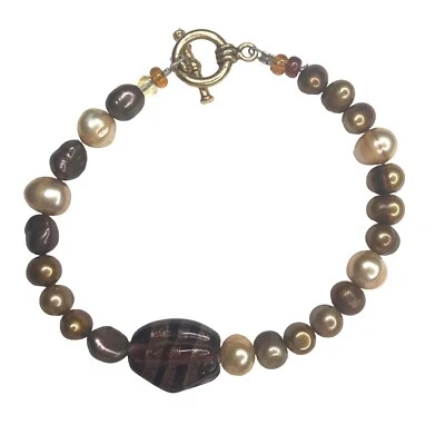 Б/у в отличном состоянии коричневая нейтральная застежка-переключатель из натурального жемчуга художественное стекло 7 дюймов - Изображение 1 из 4