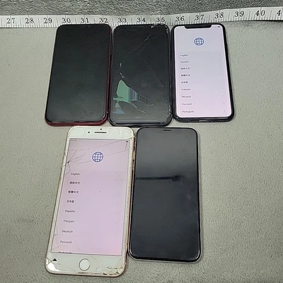 Lot of 5 Apple iPhones – 11 / X / 8 Plus – For Parts/Harvesting ONLY – Cracked - Image 1 of 4