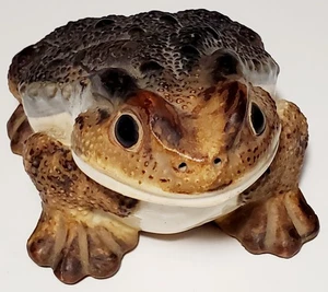 Realistic Japanese Hirado Pottery Toad Figure Frog Good Luck Life Like Japan Vtg - Picture 1 of 24