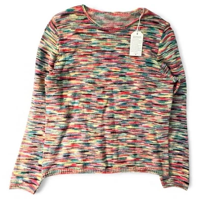 Made With Heart 针织毛衣女式中号彩虹多色条纹全新全新带标签 — 第 1/4 张图片