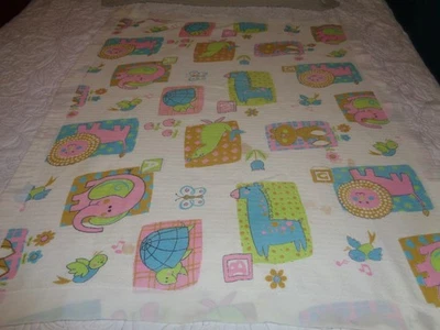 Manta bebé vintage colorida - animales - flores - bordes de seda 35" X 44" Foto 1 de 2