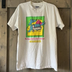 Camiseta de Colección Años 90 Humane Society Miembro Arte Animal Rescate Gato Perro Sofá Blanco Neón - Imagen 1 de 5