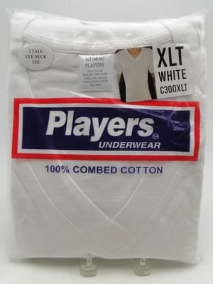 2 Tall Men's White Cotton Players V-Neck Tee Shirts XLT 46-48in - Image 1 of 2