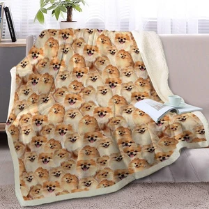 Fuzzy Hundedecke - Pomeranian Überwurf, wendbares Sherpa Fleece, süße Welpen D... - Bild 1 von 8