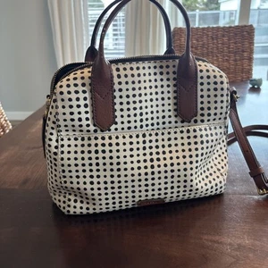 Fossil The Rachel Satchel Bag Crossbody & Key Ivory/Black Polka Dot - Picture 1 of 8