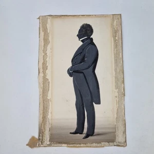 Antique 19thC Watercolour Silhouette Portrait Of A Gentleman Wearing Glasses - Picture 1 of 9