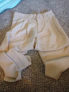 Stylish Beige Ribbed High-Waist Wide-Leg Pants - Picture 1 of 2