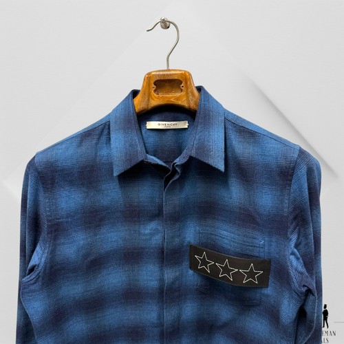 Givenchy Paris Camicia Uomo Giacca Pelle Stelle Flanella Plaid Autentica 40 M $895