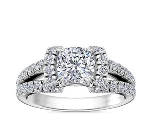 2.50 Ct Cushion IGI Certified Lab Grown Anniversary Diamond Rings 14K White Gold - Picture 1 of 9