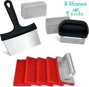 Griddle Cleaning Kit, 11 PCS Heavy Flat Top Grill Cleaner Tool Set 3 stones - Picture 1 of 7