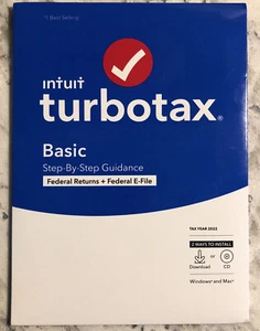 2022 TurboTax Basic• PC Or Mac CD or Download • Federal Returns + Federal E-File - Picture 1 of 2