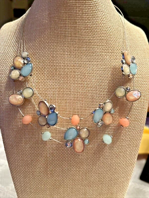 "Encantador collar Charlie llamativo imitación ópalo y gargantilla tono plata pastel 18-21""" Foto 1 de 4