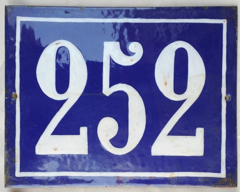 Large old French house number 252 door gate plate plaque enamel steel metal sign Cover