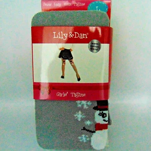 Girl'sTights Gray L 12-14 Snowman Snowflakes Cotton Blend Winter Lily & Dan - Picture 1 of 7