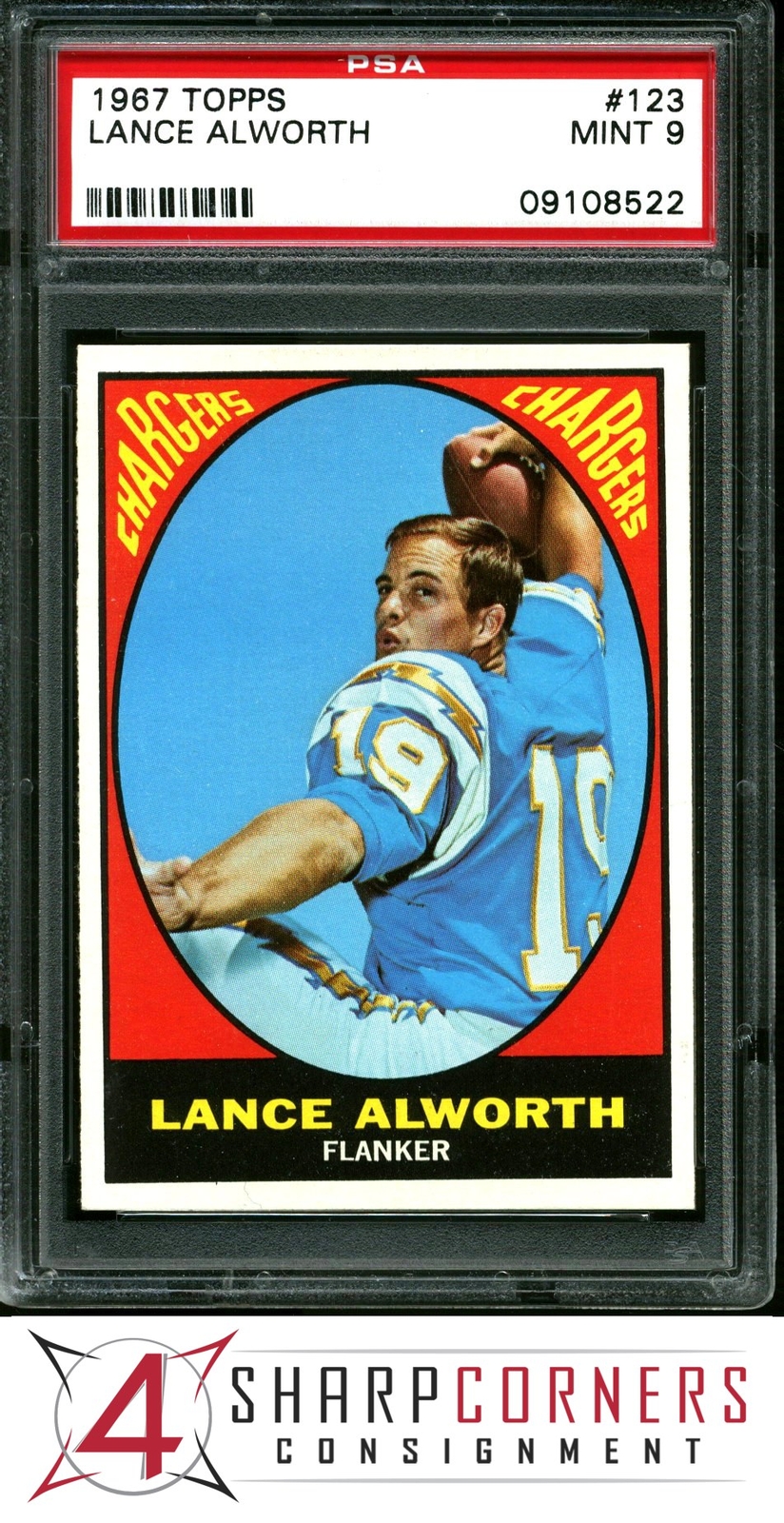 1967 TOPPS #123 LANCE ALWORTH CHARGERS HOF PSA 9 SET BREAK