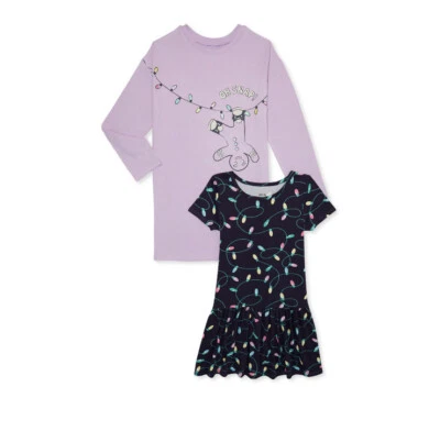 Wonder Nation Girl's 2 Pack Christmas Lights & Gingerbread Print Dress - S 6-6X - Image 1 of 4