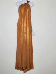 Chadwicks Womens Shiny Gold One Shoulder Strappy Back Gown Size 8 Cocktail Event - Picture 1 of 10