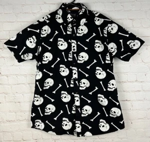 Monument Skulls & Crossbones Halloween Kurzarm Button Down Shirt Größe M - Bild 1 von 5