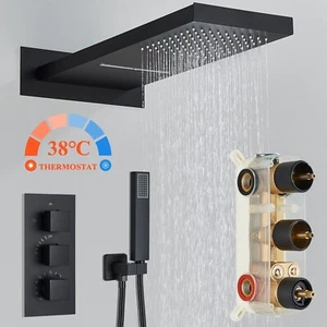 Juego de grifo de ducha empotrado termostato con ducha de lluvia cascada ducha de cabeza - Imagen 1 de 12