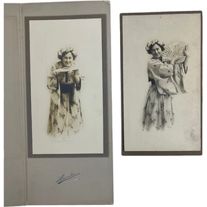 Antique Black & White Photograph Photo Pair 1910s Women Butterfly Chinese Dress - Picture 1 of 10