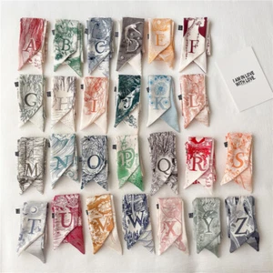 Womens Square Hijab Letter Print Soft Satin Shawl Scarves Silk Small Scarf Retro - Picture 1 of 38