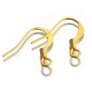 100Pcs Raw Brass 18K Gold Plated Flat French Ear Wire With Coil Sterling Earring - Picture 1 of 9