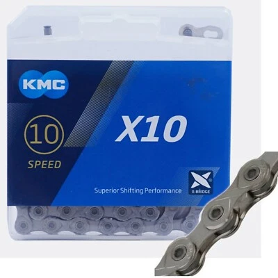 KMC X10 10 速自行车链条 116L 升 银色-黑色或灰色 适合 Shimano SRAM Campy — 第 1/3 张图片