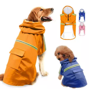 Waterproof Dog Raincoat Hooded Jacket Reflective Rainwear Small Large Dogs S-5XL - Picture 1 of 17