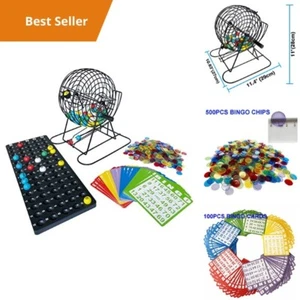 Deluxe Bingo Game Set with Jumbo Steel Cage, 500 Colorful Chips, 100 Large Print - Picture 1 of 6