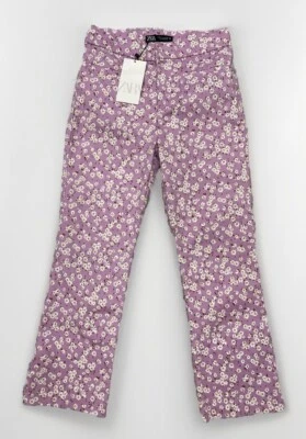 Zara Pants Womens Medium Lavender Daisy Straight Cotton Stretch Floral With Tags - Image 1 of 4