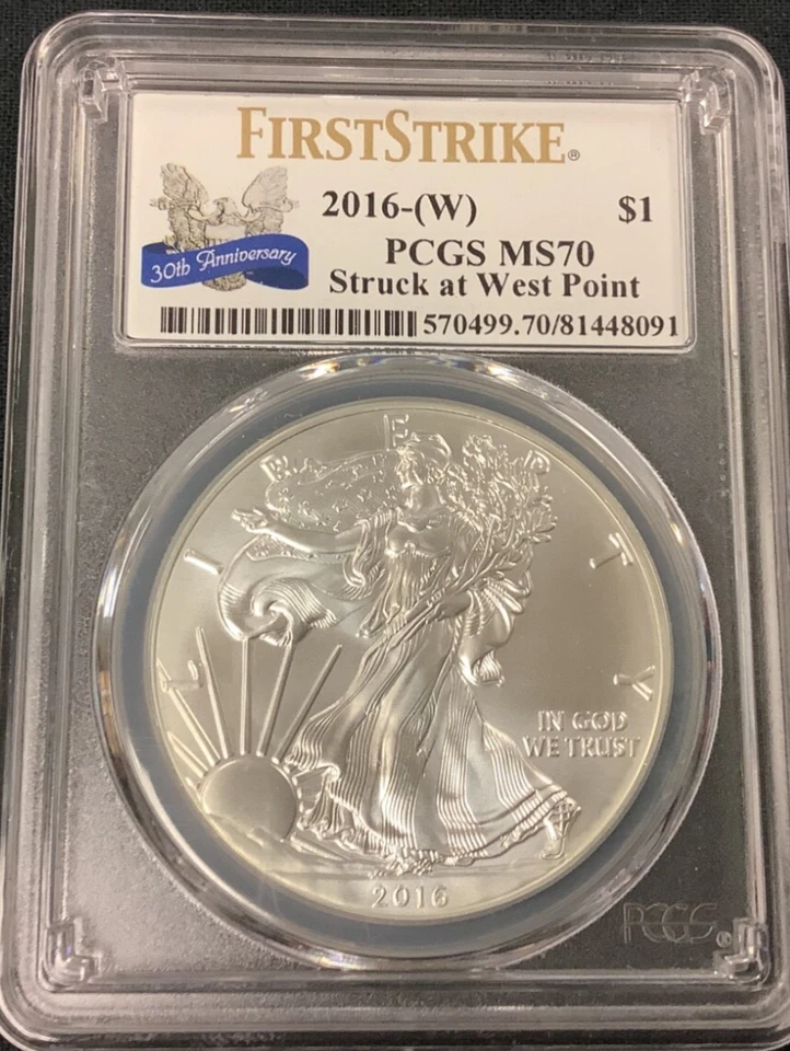 2016(W) American Silver Eagle PCGS Graded MS70 Struck at West Point! - Image 1 of 2