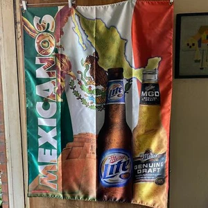 2003 MILLER BEER MILLER LITE MEXICANOS SATIN BANNER 36" x 48" 3 x 4 NWOT Cinco - Picture 1 of 3