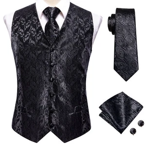 Mens Waistcoat Black Vest Regular Fit Wedding Formal Casual Gilet Suit Tops - Picture 1 of 14