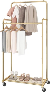 Double Rod Clothes Garment Rack, Heavy Duty Clothing Rolling Rack on Wheels for - Picture 1 of 12