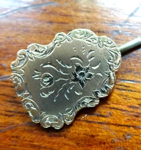 antique Victorian / Edwardian GOLD plate ornate flower stick pin brooch -341 - Picture 1 of 4