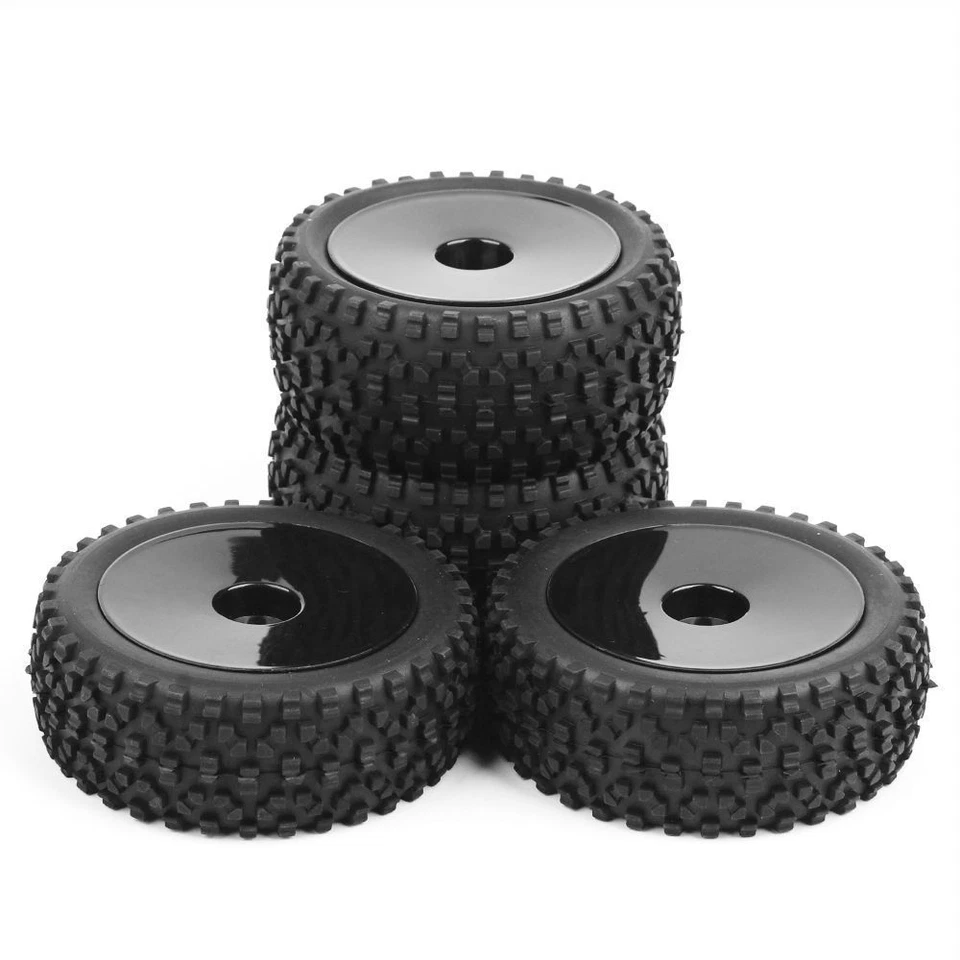 4Pcs Rubber Tyre Front Rear RC Buggy Tires 12mm Hex For 1/10 Off-Road Car - Image 1 of 4