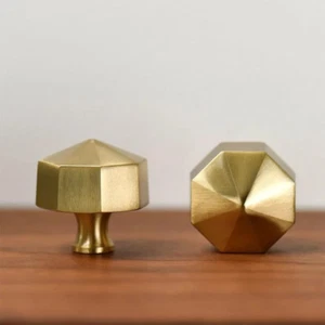 Solid Brass Knob Modern Brushed Gold Kitchen Cabinet Dresser Drawer Pulls Handle - Picture 1 of 42