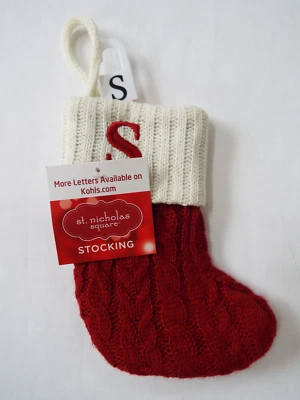NEW St Nicholas Square Letter S Monogram Mini 7" Knitted Stocking Red and White - Image 1 of 2