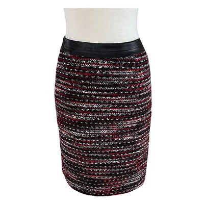 MILLY Falda Tweed Mezcla Lana Talla 4 Cuero Cintura EE. UU. Foto 1 de 3