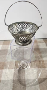 Vintage Silver Plated Sugar Basket Bowl With Handle & Woven Design, Some Tarnish - Picture 1 of 12