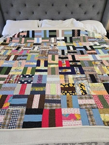 Vintage Crazy Quilt Hand Crafted 84x60" Square Patchwork - Picture 1 of 10