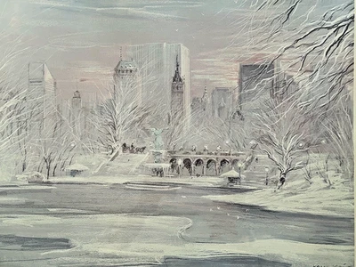KAMIL KUBIK "Central Park In Winter" 1979 NYC Firmado LITOGRAFÍA Prueba de Artista Foto 1 de 4