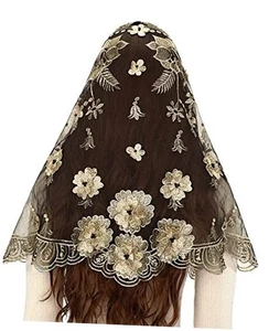 Catholic Chapel Mantilla Veil Spanish Lace Head Covering Church Black-gold - Picture 1 of 6