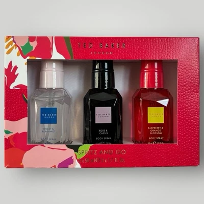Ted Baker Spritz & Go Body Spray Set 3 x 50ml Raspberry & Orange Rose & Cassis - Image 1 of 4
